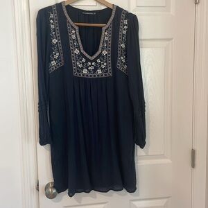 Abercrombie & Fitch Navy  floral embroidered boho gauzy mini dress in size Med